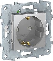 Розетка с заземлением без рамки Schneider Electric Unica New 1-м. алюминий картинка